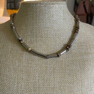 Silver metal and bead bamboo design necklace
